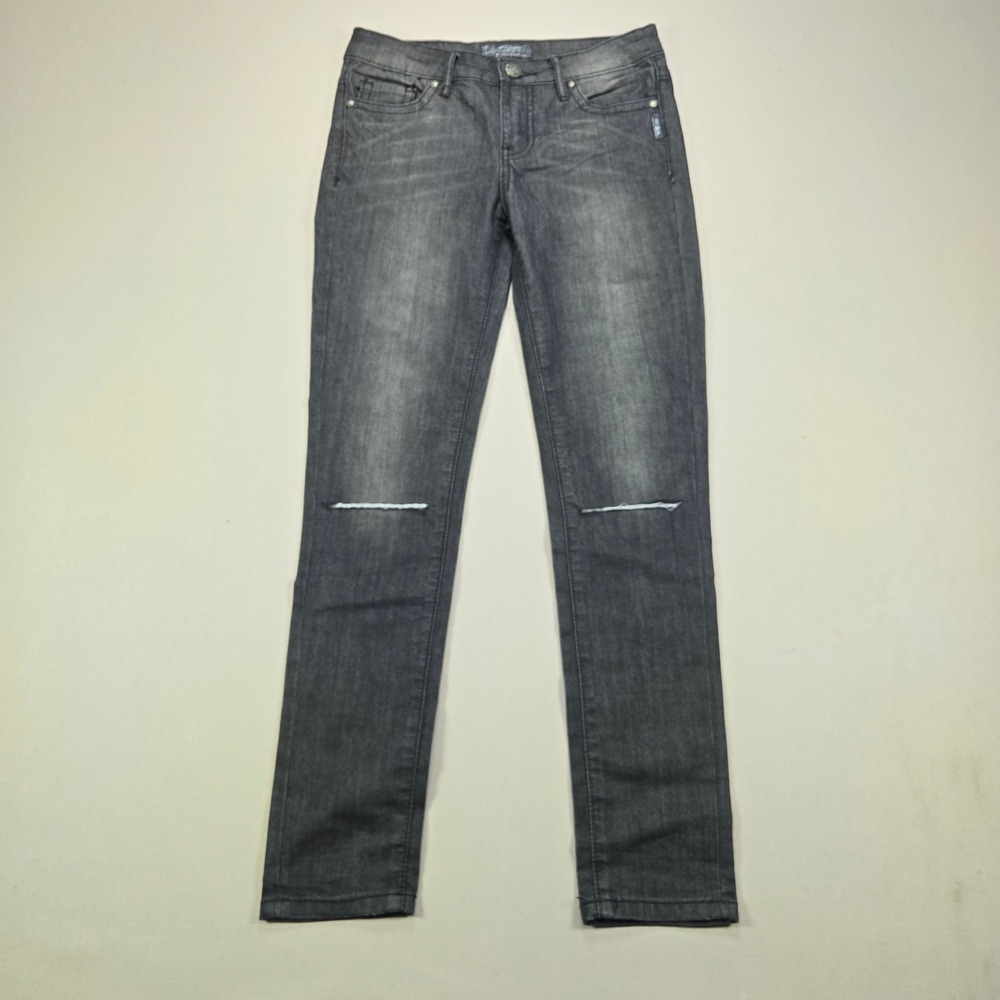 Silver Jeans Co Skinny‎ Distressed Faded Black Knee Slit Denim Womens Size 27